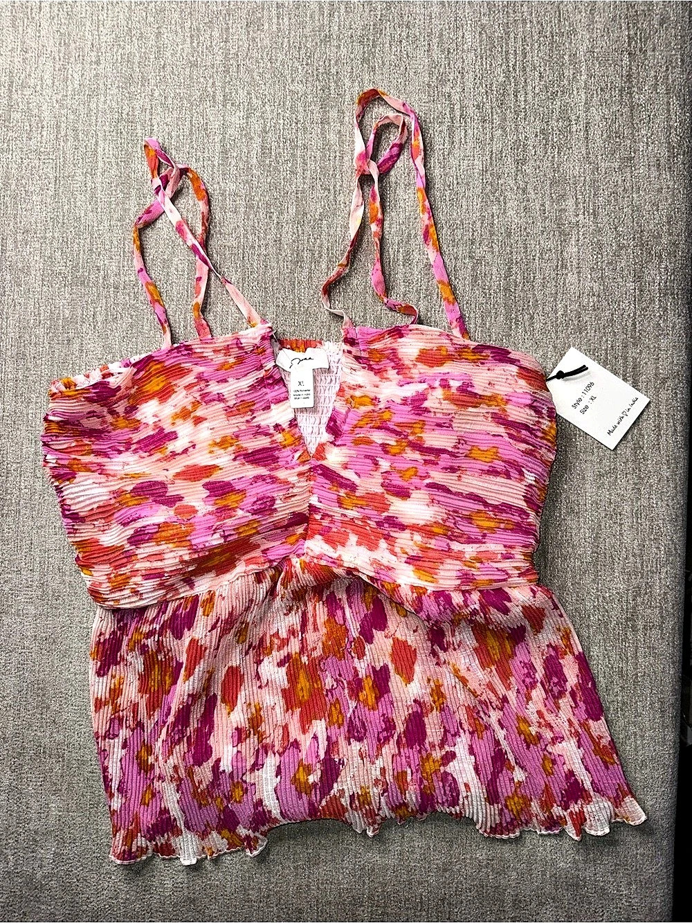 Japna Pink Floral Pleated Peplum Cami Top XL NWT